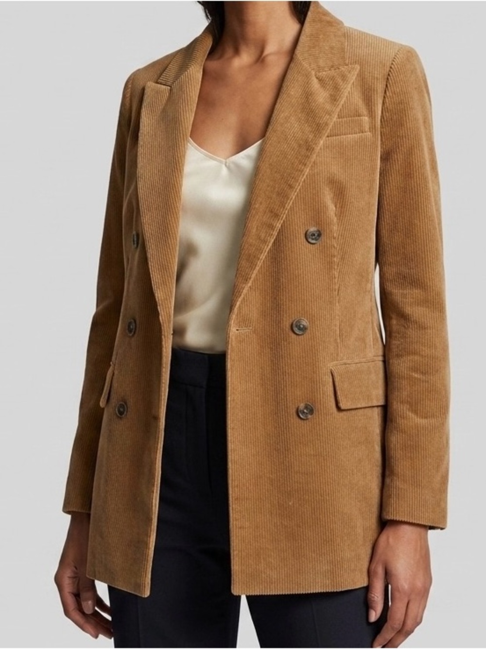 Banana Republic Double-Breasted Corduroy Blazer Camel Tan Women's Size 12 Tall